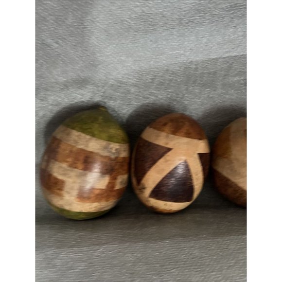African Antique Hand Painted Natural Gourds Decorative Geometric Pattern Set / 3 - Picture 9 of 16